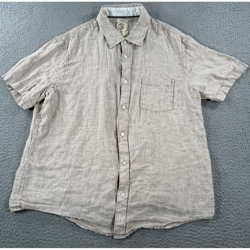 Panama Jack Linen Shirt Mens XL Brown Button Up Short Sleeve Coastal Pocket